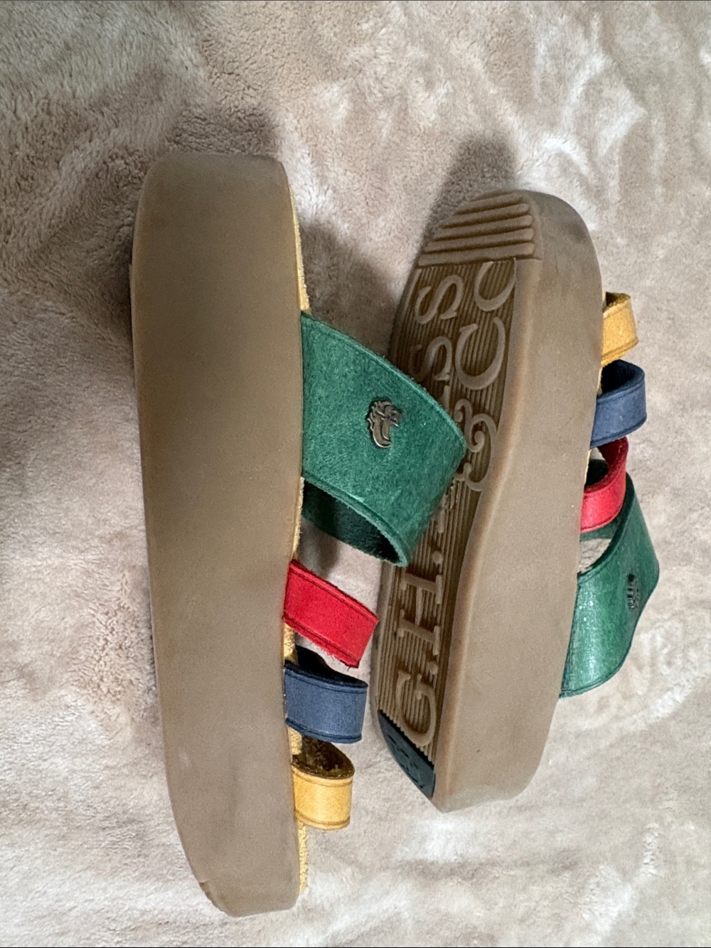 G.H. Bass & Co. Multicolor Rainbow Suede Multi-Strap Slide Sandals Women's 5M - Picture 5 of 7